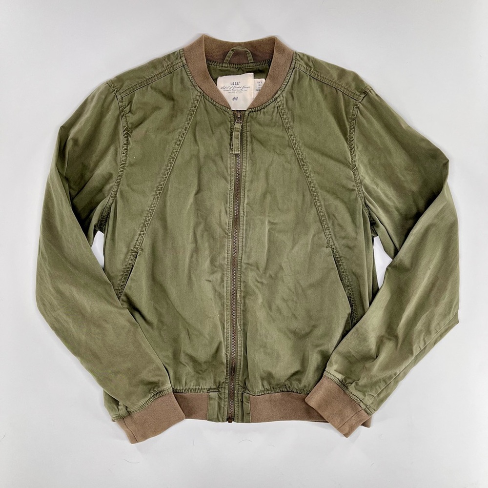 L.O.G.G. H&M Olive Army Green Utility Bomber Jacket Coat Size 6 EUC